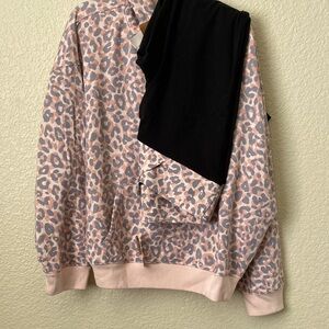 PINK Victoria's Secret Gray and Pink Leopard Hoodie and leggings